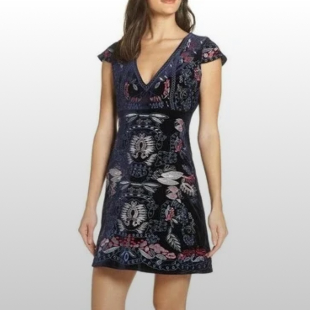 Foxiedox Yolanda Velvet Embroidered Dress